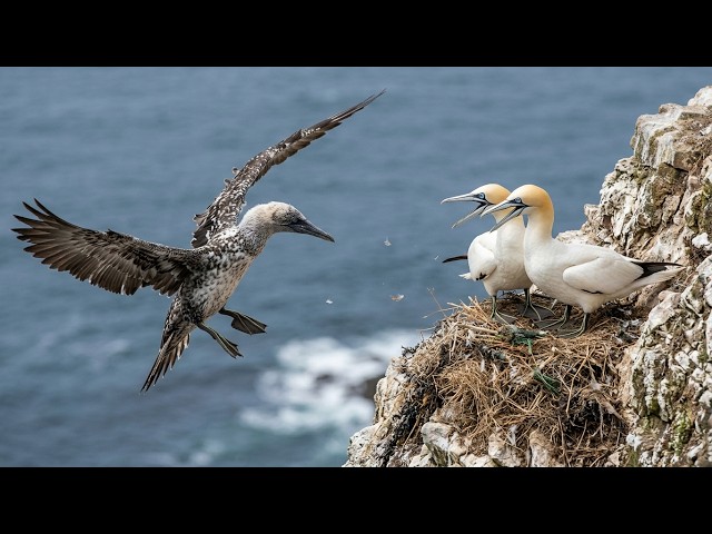 Northern Gannet Life Cycle: A Young Bird Returns to the Colony and Faces a Rival