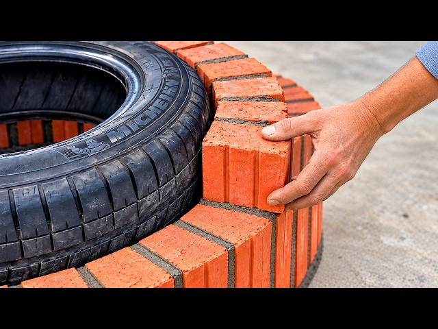 Crazy Idea from a 65-Year-Old Mason — Build Bricks Around a Tire and Create an Amazing Masterpiece!