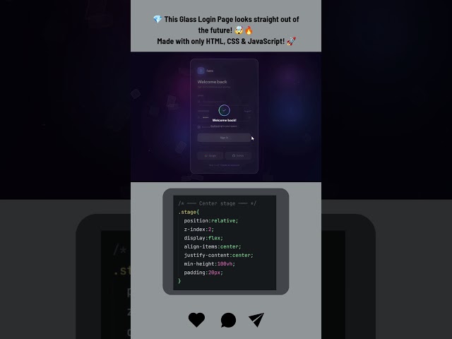 💎 Animated Glass Login Page Using HTML CSS & JavaScript 🤯🔥 | Glassmorphism UI Design  #coding