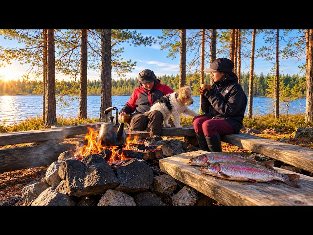 A Peaceful Autumn Day in Finland 🍂 Trout Fishing, Campfire Coffee & Cozy Cooking