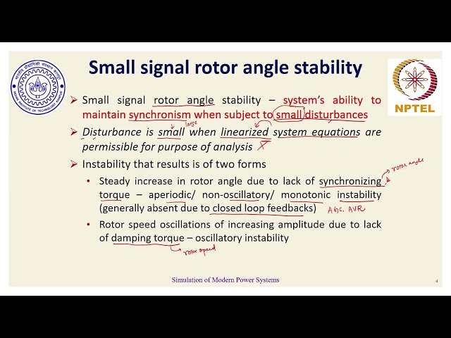 Lecture 31: Small SignalRotor Angle Stability - basic introduction