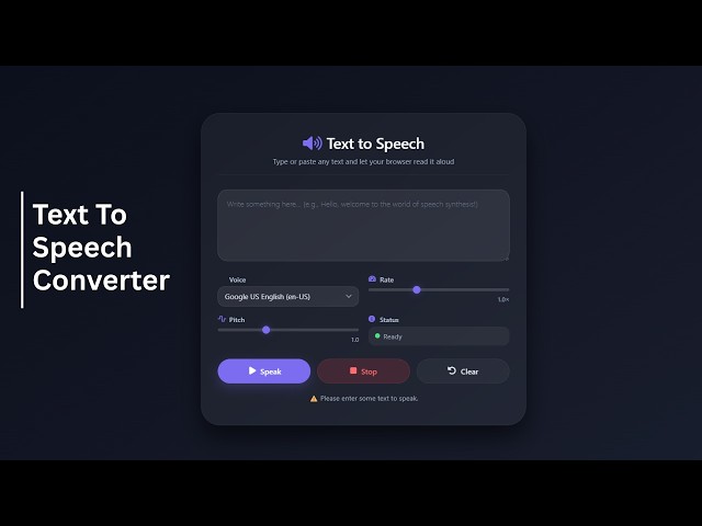 Text to Speech Converter in HTML CSS & JavaScript | Build a TTS App in Hindi