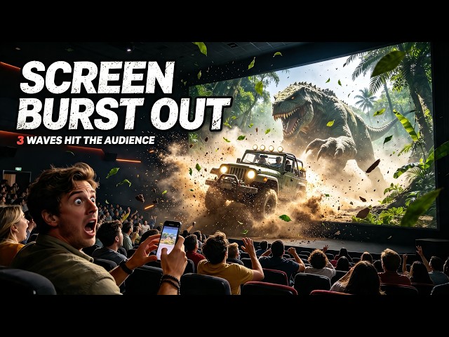 Three waves blast from the screen: dust, leaves, debris — full immersive chase