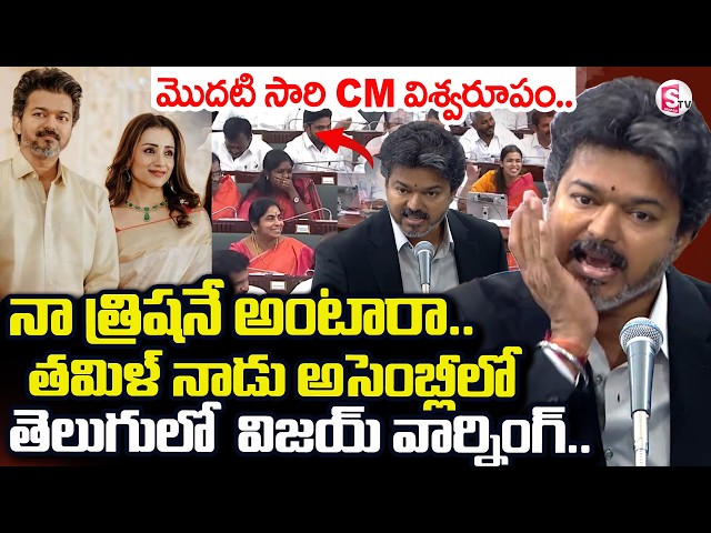 CM Vijay Assembly Speech Telugu | CM Vijay VS Udhayanidhi Stalin | CM Vijay About Trisha