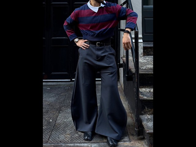 Grey Scimitar Extreme Wide-Leg High-Rise Flat-Front Tailored Trousers