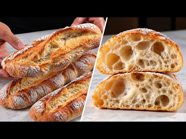 2 EASY- Italian Bread Recipes With Less Effort | No Kneading, Perfect Crispy Crust.