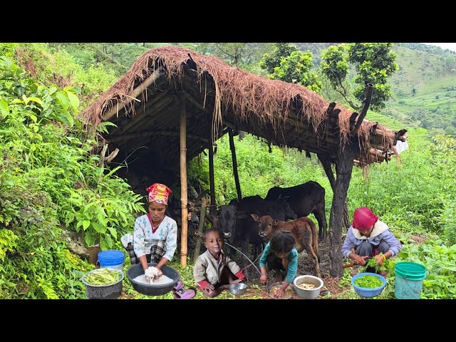 Traditional Himalayan Village Life in Nepal | Organic Food Cooking in a Rainy Countryside
