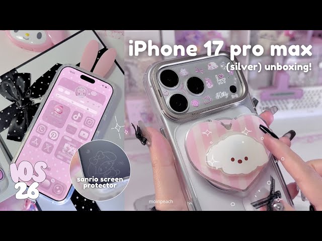 iPhone 17 Pro Max (silver) unboxing  aesthetic cute iOS26 homescreen setup + case haul 🎀