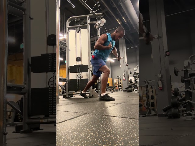 cable high setup one armed lunge position chest press