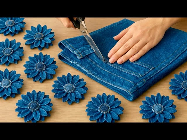 DIY Denim Flowers 🌸 Turn old jeans into beautiful fabric gerbera flowers
