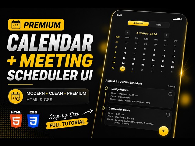 📅✨ Premium Calendar + Meeting Scheduler UI | HTML & CSS