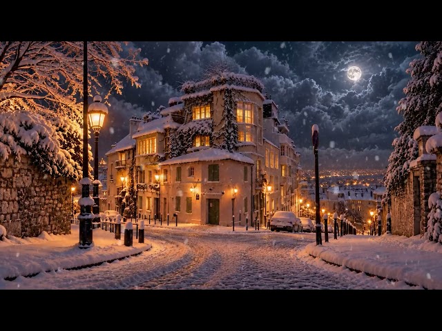 Snowy, Quiet Night Street 3 ❄️ | Sounds of Falling Snow