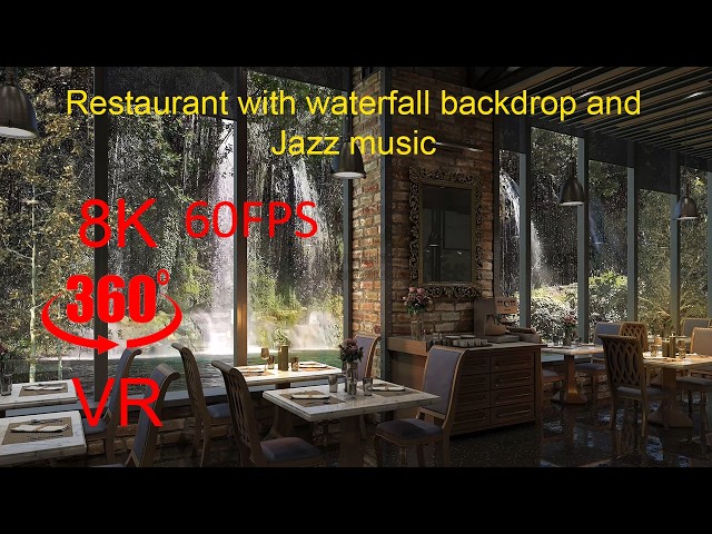 Restaurant with waterfall backdrop and Jazz music