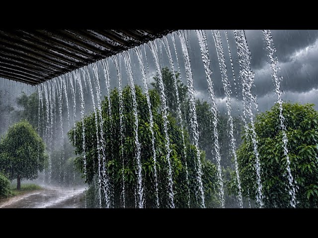 Fall Asleep Fast! Heavy Rain Pouring from a Roof (No Ads) | Deep Sleep All Night