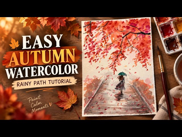 Easy Autumn Watercolor Painting | Rainy Autumn Path Step-by-Step Tutorial