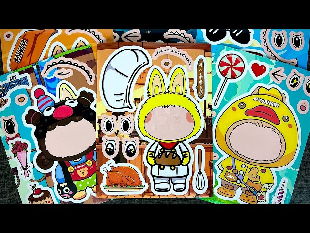 [paper diy] Unboxing RARE Labubu Outfits! 📦 Cute Make a Face Sticker Game