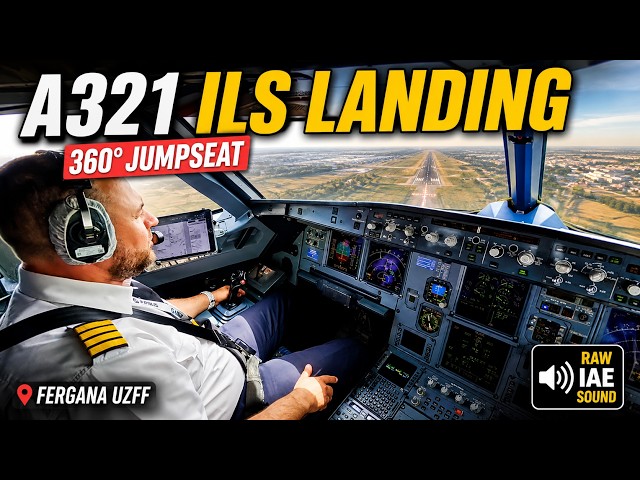 A321 Cockpit View: 360° Jumpseat ILS Landing! ✈️
