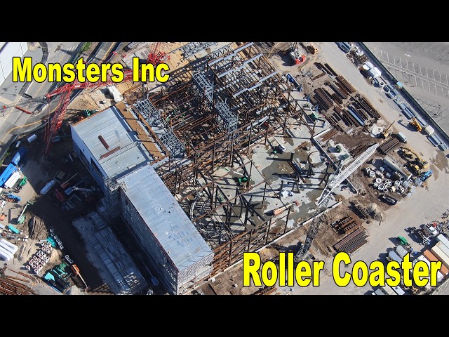 Monsters Inc roller coaster construction 4K