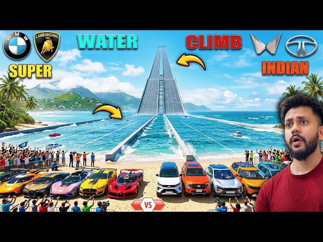 SUPER CARS🔥 VS INDIAN CARS INSANE WATER ROAD CLIMB😱MEGA RAMP DRAG RACE |GTA 5 ABHISHEKKZ GAMING