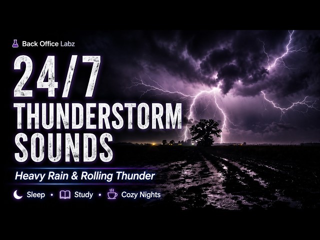 ⛈️ Back Office Labz — 24/7 Thunderstorm Sounds | Heavy Rain & Rolling Thunder for Sleep