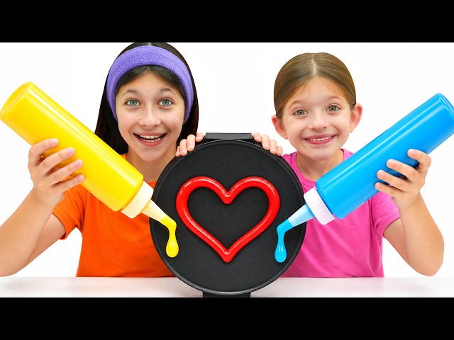 Angel & Adel Make RAINBOW Pancake Art! 🌈 Color & Shape Challenge for Kids