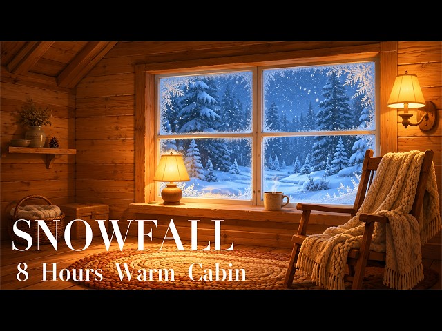 Snowfall Outside a Warm Cabin | Winter Ambience for Deep Sleep & Relaxation [8 Hours]