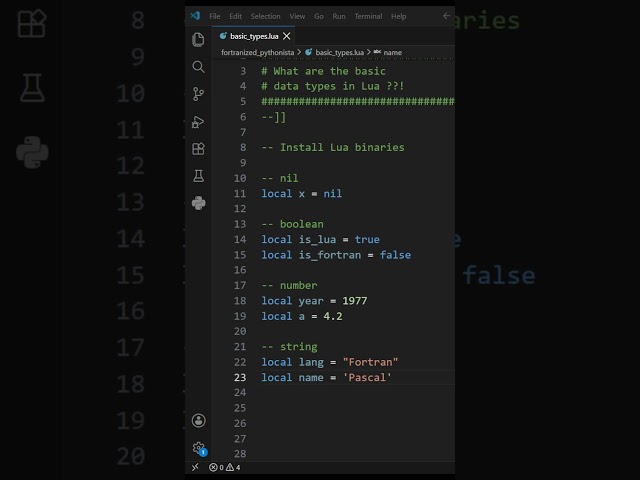 What are the basic data types in Lua | Tutorial | Lua for beginners | #lua