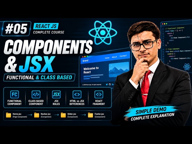 Components & JSX Explained | Functional vs Class Components | JSX Rules & Fragments | React JS #05