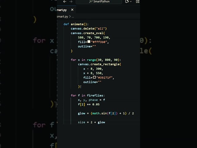 🌲✨ Enchanted Forest Animation Using Python 🐍 | Magical Fireflies #coding #python #viral