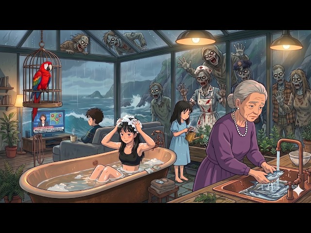 Surviving in a Glass House During a Zombie Apocalypse🌊🧟| Ghibli Style Survival