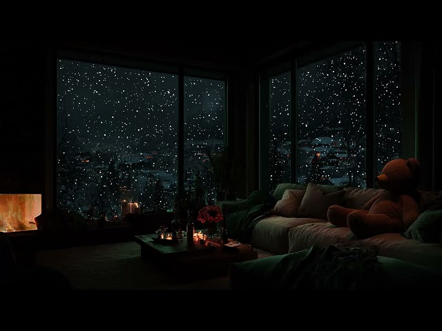 First Snowfall Fireplace Ambience | Relaxing Piano Music & Crackling Fire for Deep Sleep