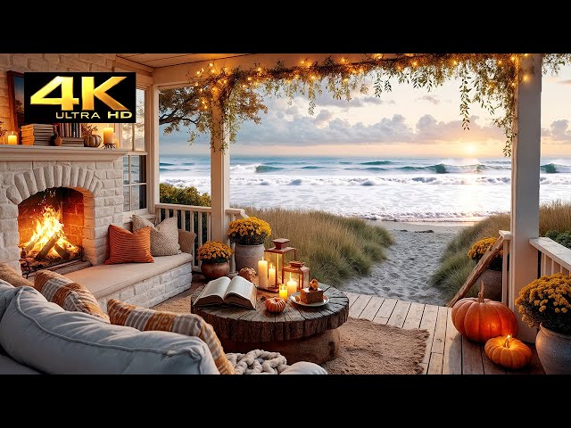 Oceanfront Fireplace Retreat 🌊🔥 | Crackling Fire & Waves for Deep Sleep