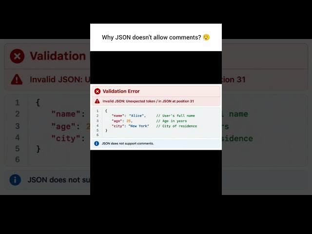 Why Doesn’t JSON Allow Comments? 🤯 The Reason Will Surprise You! #developer #coding #json #tech #js