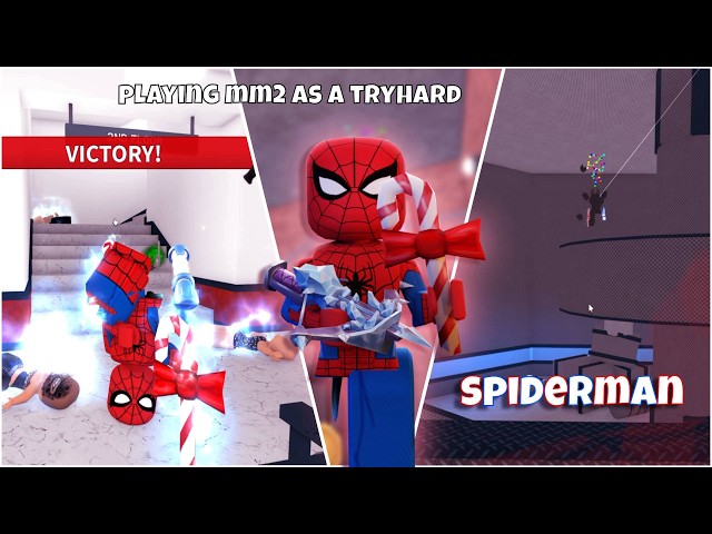 TRICKSHOTS-BEATING *CAMPERS* AS A *TRYHARD* SPIDERMAN (Murder Mystery 2)