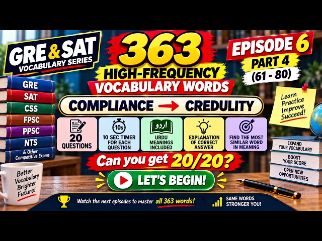 363 GRE & SAT High-Frequency Words 🔥 | COMPLIANCE to CREDULITY | Synonyms + Urdu Meanings | Part 4