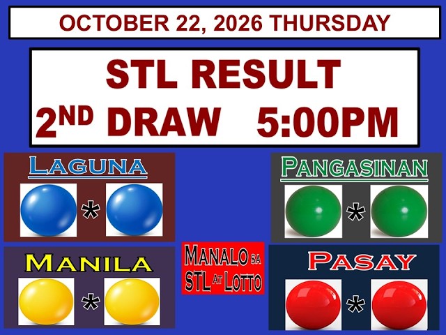 STL 2nd Draw 5pm Result STL Pangasinan Laguna Manila Pasay OCTOBER 22, 2026 THURSDAY