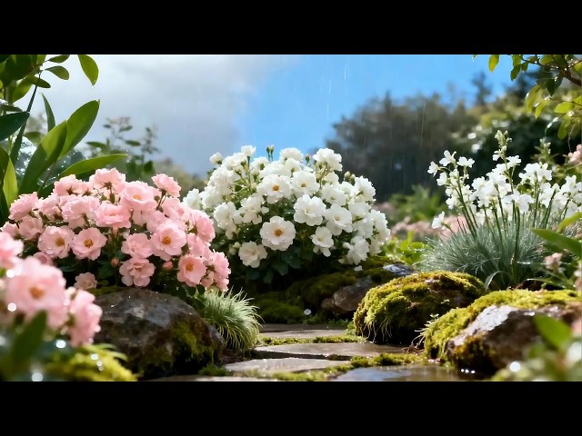 Peaceful Rain in a Blooming Garden 🌸 Gentle Rain Sounds for Deep Sleep, Relaxation & Stress Relief
