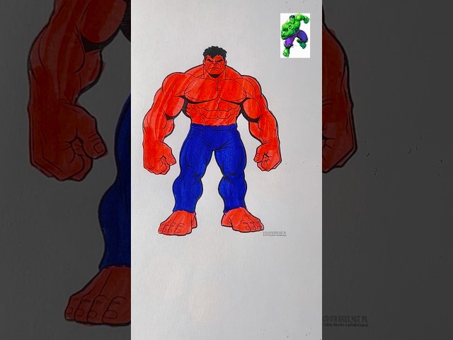 🦖 Easy drawing and colouring ideas red hulk / red green hulk fight #shorts #viral #hulk #ytshorts