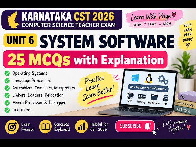 GPT Karnataka Computer Science Govt Teacher Exam Important Questions 2026  System Software and OS