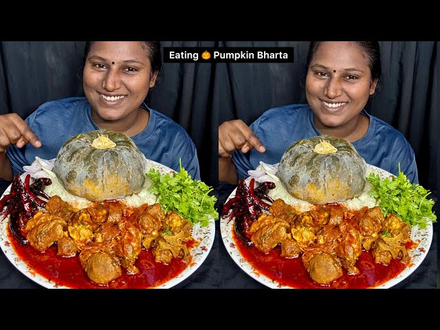Eating 🎃 Pumpkin Bharta, Mutton Gravy Curry, Basmati Rice Eating Challenge | Video 290