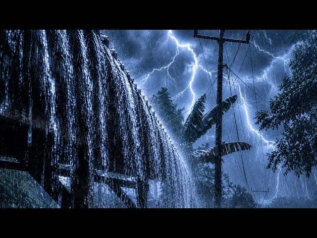 Powerful Thunderstorm & Heavy Rain on a Village Roof for Deep Sleep All Night