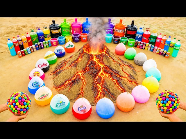 Experiment: Big Balloons of Orbeez, Fanta, Sodas, Mtn Dew, Coca Cola vs Mentos Volcanic Underground