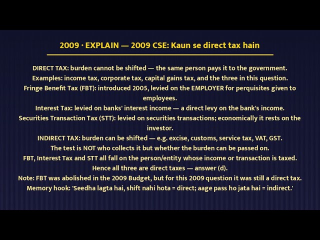 Taxation - Direct, Indirect & GST - ALL PYQs 1979-2026 + Mains | EXPLAIN + TRAP | UPSC CSE
