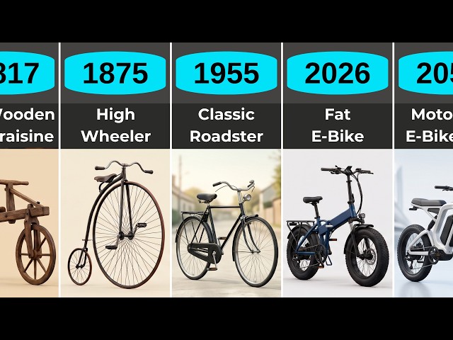 The Evolution of Bicycles: From Wooden Draisienne to Future E-Bikes (1817–2150)