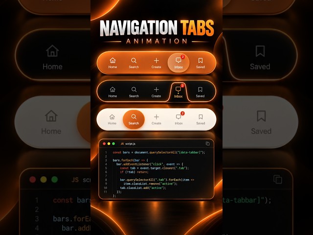 3 Smooth Navigation Tab Animations Using HTML CSS & JavaScript | SITHUB #Shorts