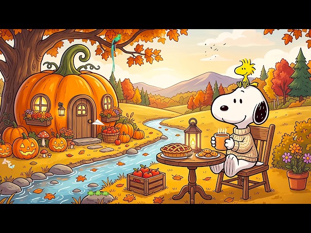 Snoopy's Cozy Pumpkin Cottage ☕ Relaxing Autumn Jazz Music for Study, Work & Coffee