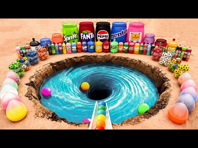 Giant Soda Whirlpool Experiment with Big Coca-Cola, Fanta, Sprite, Pepsi & Mentos!