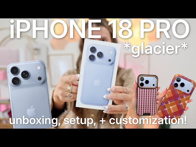 iPHONE 18 PRO UNBOXING ✨ glacier, iOS 27 customization, camera test, + accessories!