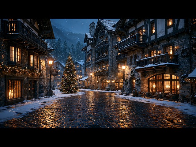 Cozy Christmas Jazz 🎄 First Snow in a European Village | Relaxing Winter Ambience