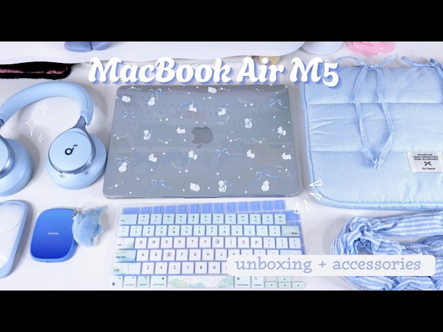 Unboxing My New MacBook Air M5 🩵 | Aesthetic Setup, Accessories & Customization